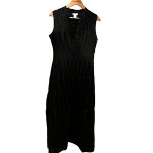 Carole Little Smocked Tiered Linen Midi Maxi Dress, Vtg, Black, 10